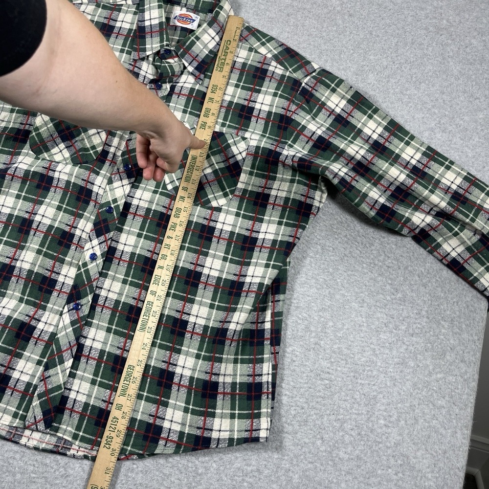 Vintage Dickies Shirt Mens XL Green Plaid Printed Flannel 100% Cotton 80s NWOT - Picture 3 of 8